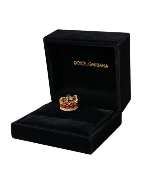 Dolce & Gabbana Gold Tone BrassCrystal Enamel DG CROWN Statement Ring – Image 7