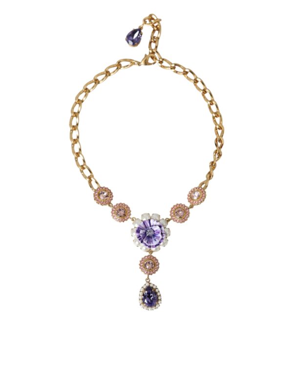 Dolce & Gabbana Gold Brass Crystal Purple Pink Pearl Pendants Necklace – Image 2