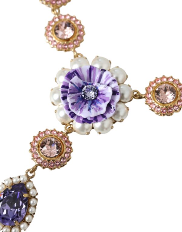 Dolce & Gabbana Gold Brass Crystal Purple Pink Pearl Pendants Necklace – Image 3