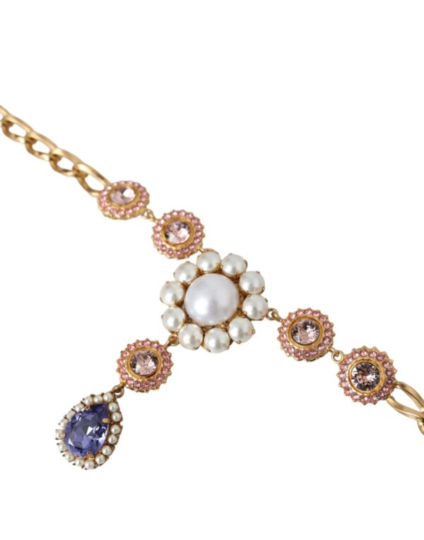 Dolce & Gabbana Gold Brass Crystal Purple Pink Pearl Pendants Necklace – Image 2