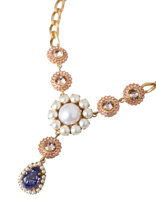 Dolce & Gabbana Gold Brass Crystal Purple Pink Pearl Pendants Necklace – Image 3