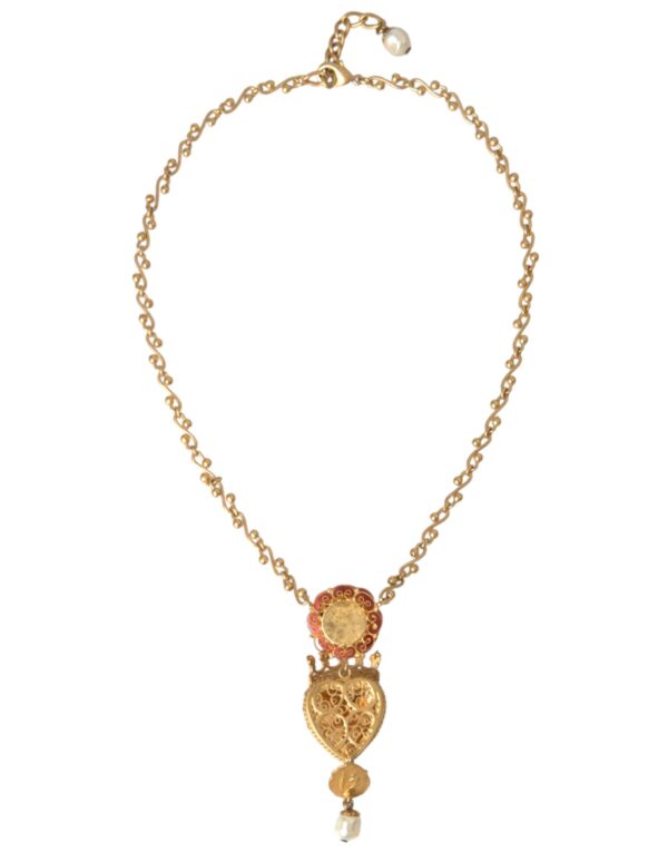 Dolce & Gabbana Gold BrassChain Sacred Heart Rose Crystal Charm Necklace – Image 4