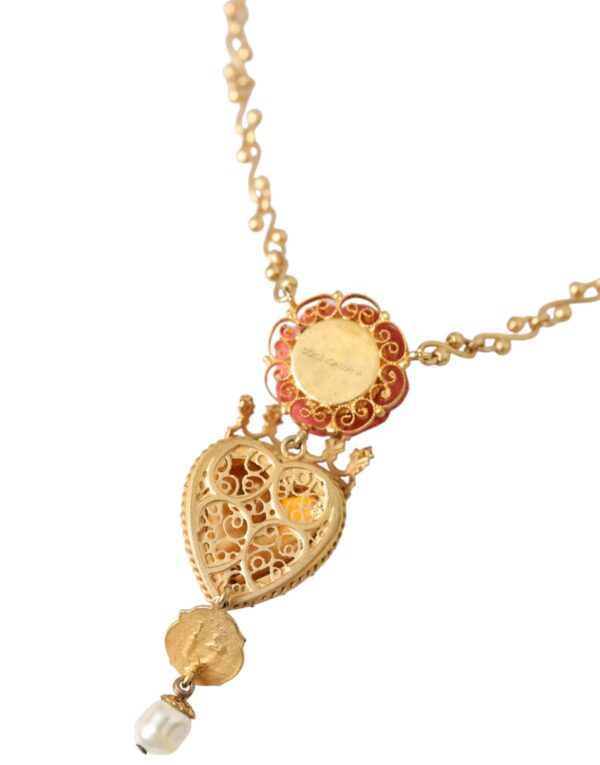 Dolce & Gabbana Gold BrassChain Sacred Heart Rose Crystal Charm Necklace – Image 5