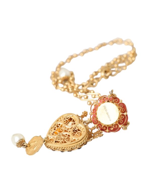 Dolce & Gabbana Gold BrassChain Sacred Heart Rose Crystal Charm Necklace – Image 6