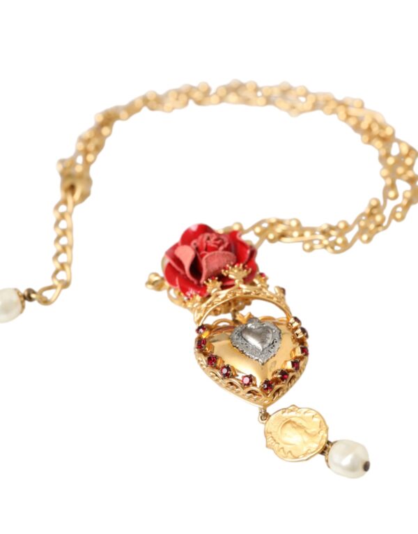 Dolce & Gabbana Gold BrassChain Sacred Heart Rose Crystal Charm Necklace – Image 7