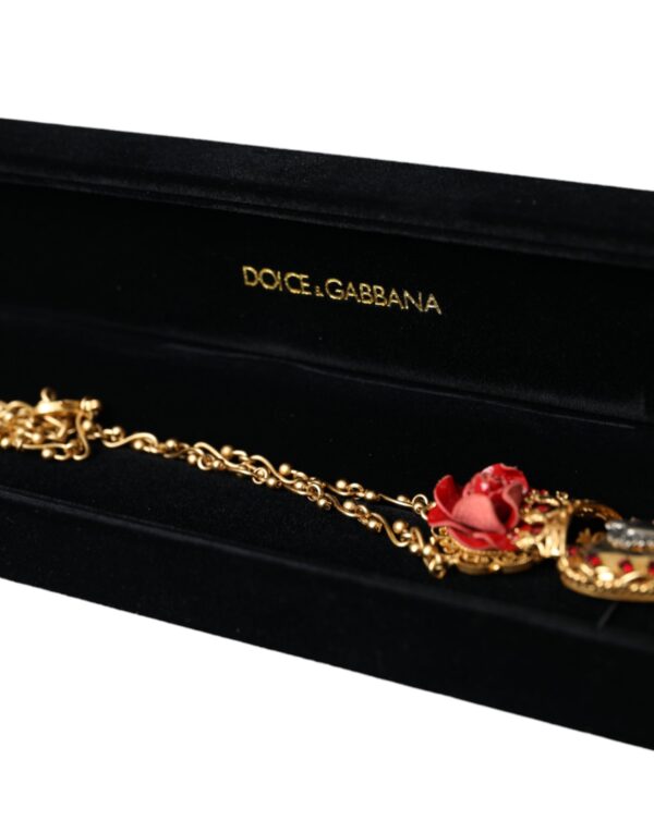 Dolce & Gabbana Gold BrassChain Sacred Heart Rose Crystal Charm Necklace – Image 8