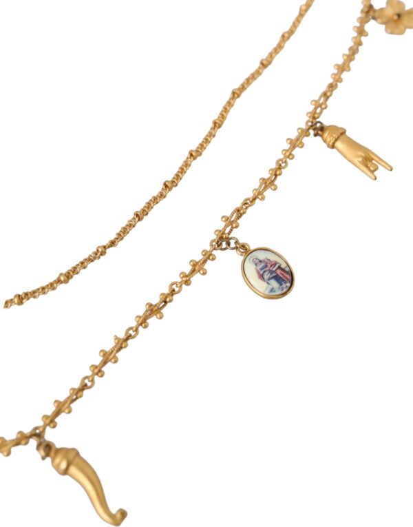 Dolce & Gabbana Gold Tone Chain Brass Charm Statement Sicily Necklace – Image 4