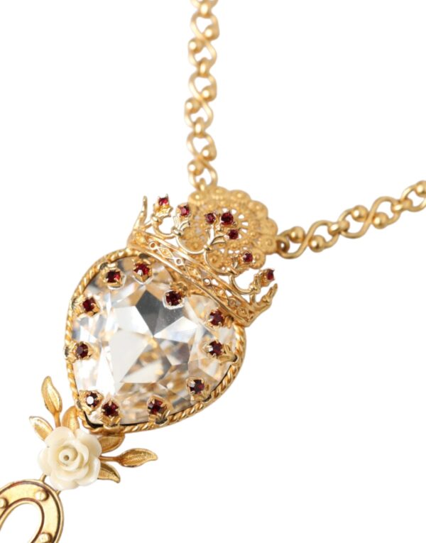 Dolce & Gabbana Gold Brass Chain Sacred Heart Crystal Charm Necklace – Image 2