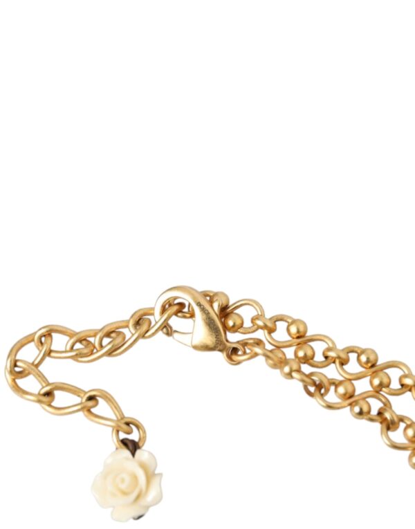 Dolce & Gabbana Gold Brass Chain Sacred Heart Crystal Charm Necklace – Image 4