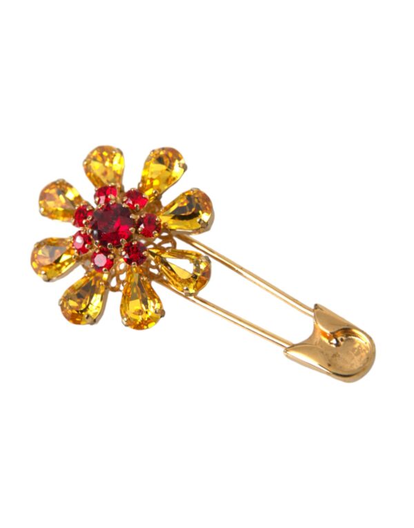 Dolce & Gabbana Gold Brass Floral Crystal Jewelry Brooch Pin – Image 3