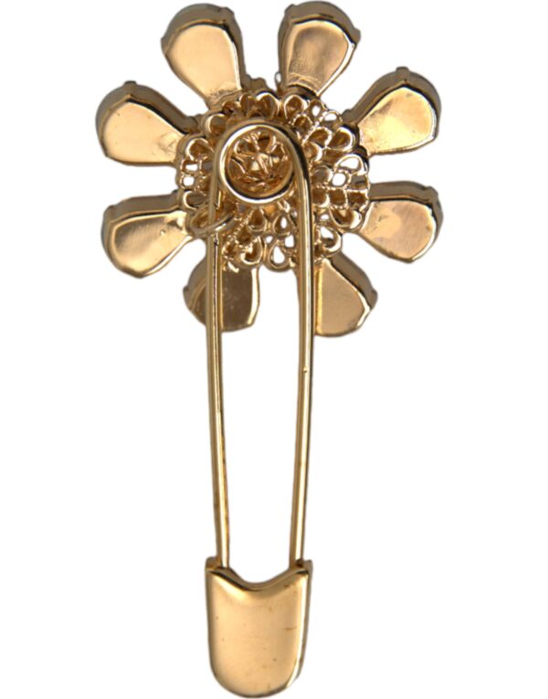 Dolce & Gabbana Gold Brass Floral Crystal Jewelry Brooch Pin – Image 4