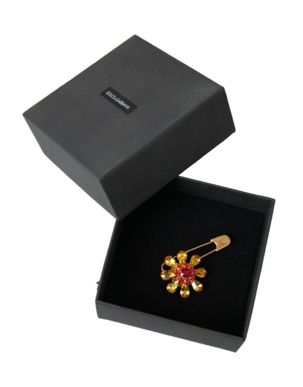 Dolce & Gabbana Gold Brass Floral Crystal Jewelry Brooch Pin – Image 5