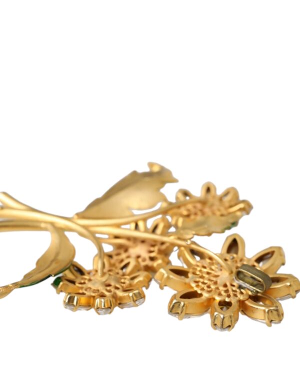 Dolce & Gabbana Gold Yellow Green Filigree Flower Crystals Brooch Pin – Image 3