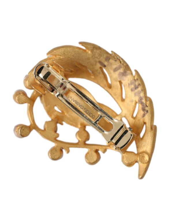 Dolce & Gabbana Gold Brass Leaf Embellished Jewelry Brooch Hair Pin – Image 3