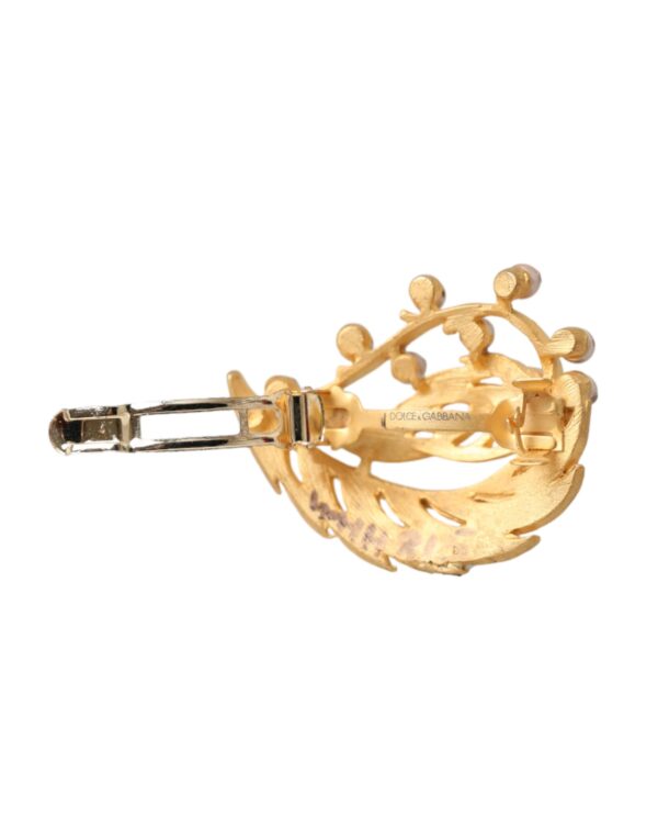 Dolce & Gabbana Gold Brass Leaf Embellished Jewelry Brooch Hair Pin – Image 4