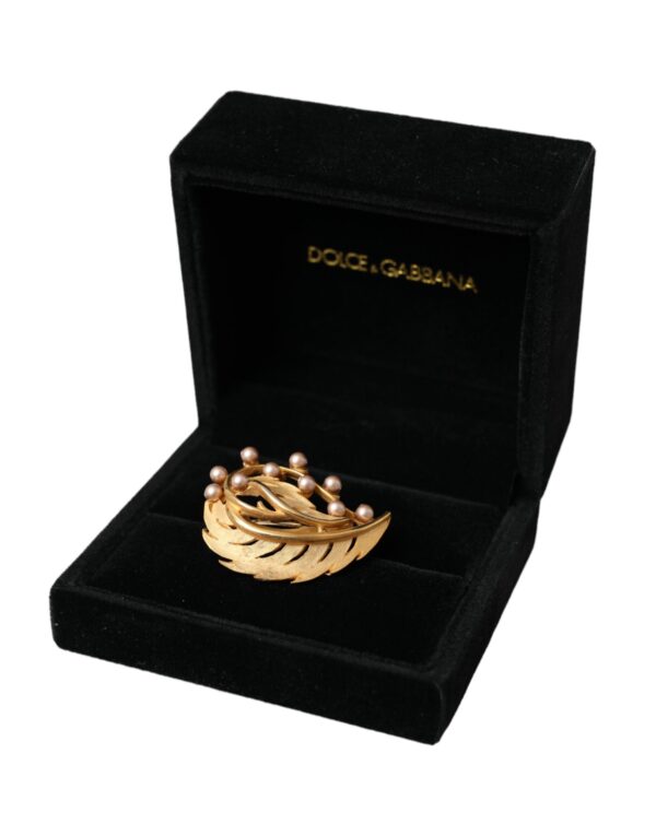 Dolce & Gabbana Gold Brass Leaf Embellished Jewelry Brooch Hair Pin – Image 6