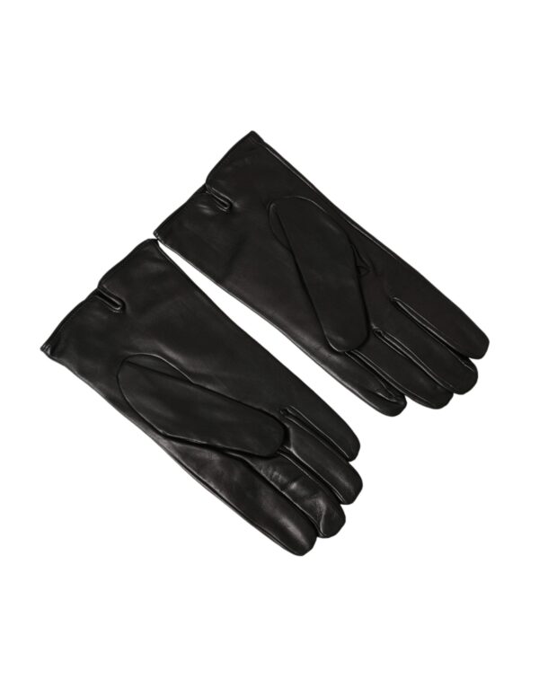 Dolce & Gabbana Black Leather Embossed Logo Short Hands Gloves – Image 3