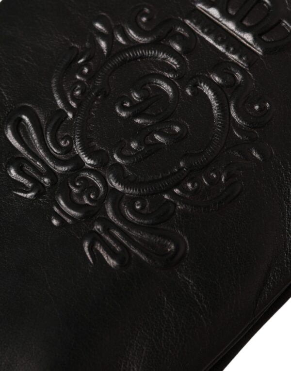 Dolce & Gabbana Black Leather Embossed Logo Short Hands Gloves – Image 4