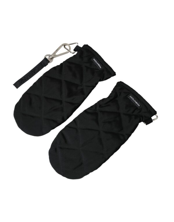 Dolce & Gabbana Black Quilted Nylon Wrist Length Mitten Gloves – Image 2