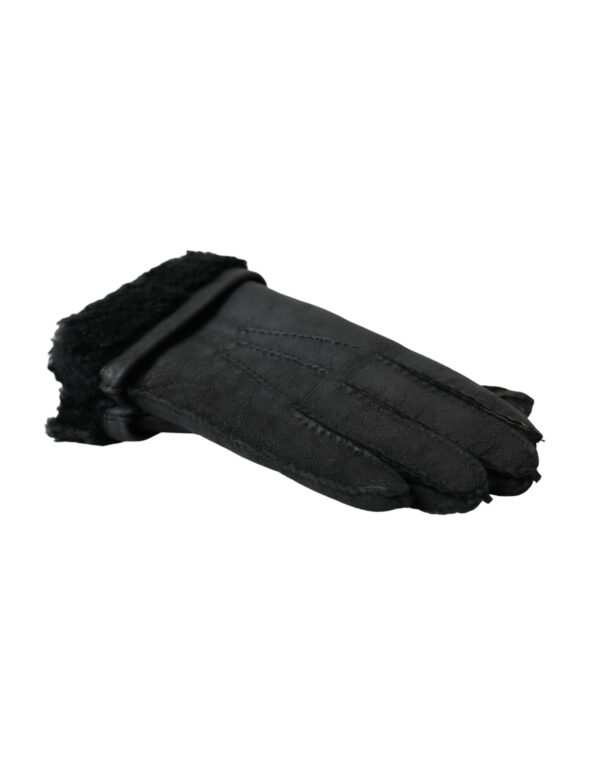 Dolce & Gabbana Black Leather Fur Short Hands Gloves – Image 2