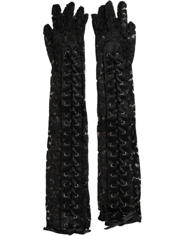 Dolce & Gabbana Black Taormina Lace Elbow Length Gloves – Image 2