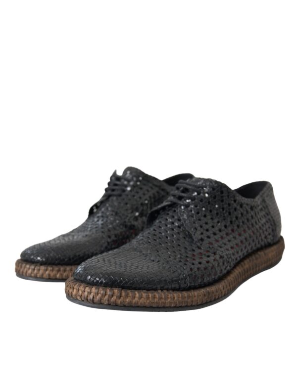 Dolce & Gabbana Black Woven Goat Leather Lace Up Derby Shoes – Image 3