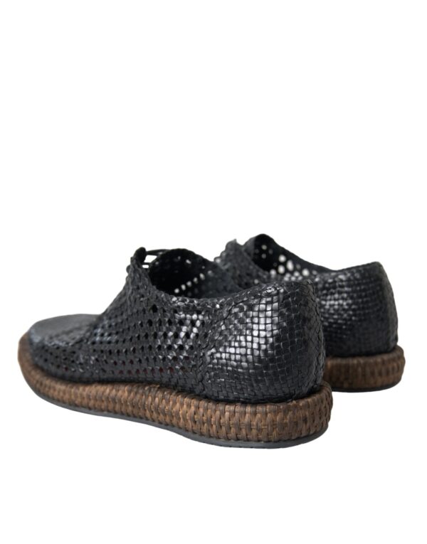 Dolce & Gabbana Black Woven Goat Leather Lace Up Derby Shoes – Image 4