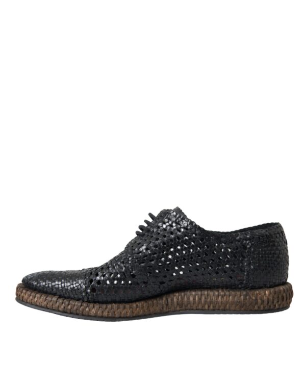 Dolce & Gabbana Black Woven Goat Leather Lace Up Derby Shoes – Image 5