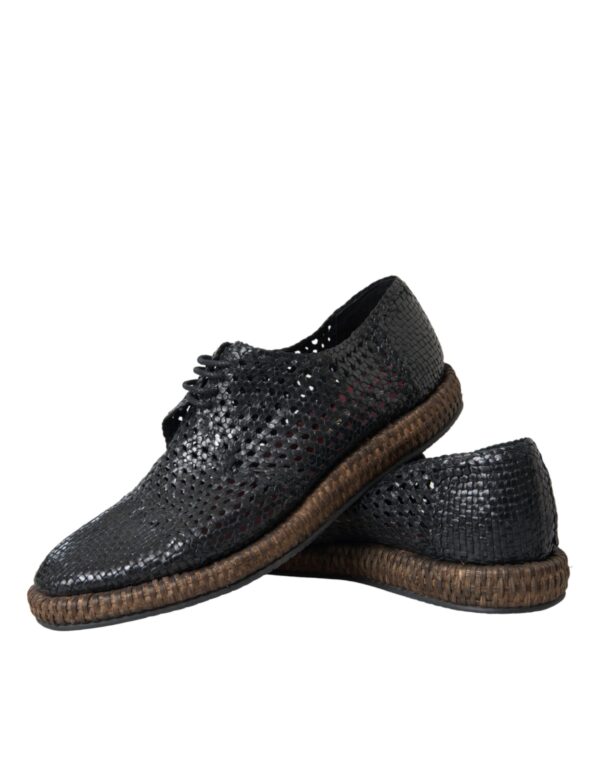 Dolce & Gabbana Black Woven Goat Leather Lace Up Derby Shoes – Image 7