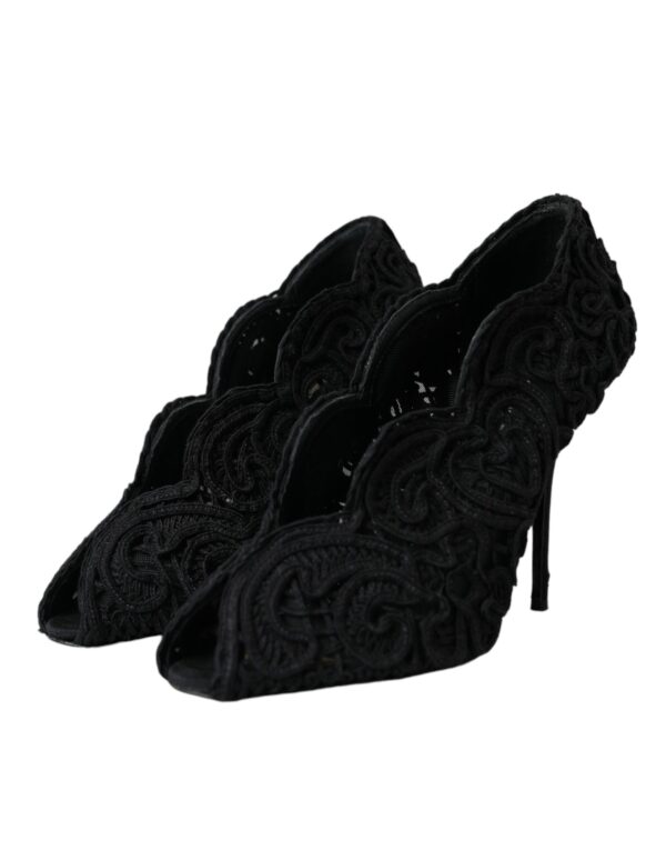 Dolce & Gabbana Black Cordonetto Ricamo Pump Open Toe Shoes – Image 3