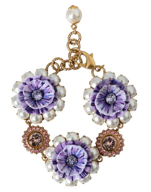 Dolce & Gabbana Gold FIORI BLOOMING Floral Baroque Crystals Bracelet – Image 2