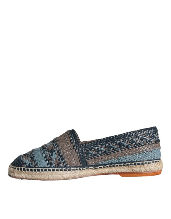 Dolce & Gabbana Blue Gray Woven Leather Buffalo Espadrille Shoes – Image 4