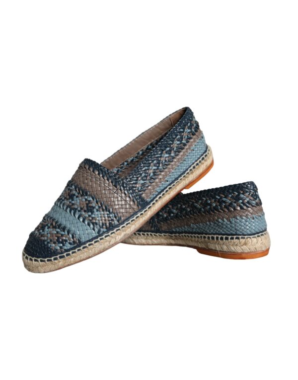 Dolce & Gabbana Blue Gray Woven Leather Buffalo Espadrille Shoes – Image 7