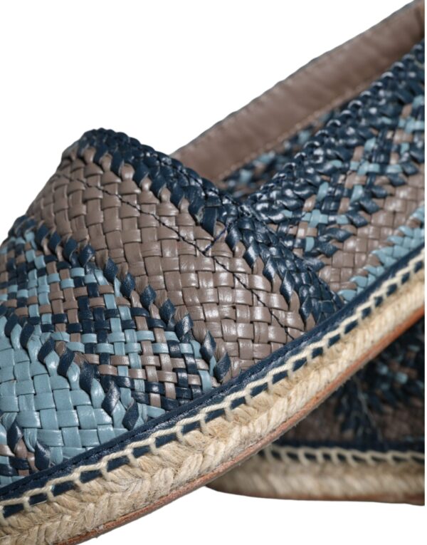 Dolce & Gabbana Blue Gray Woven Leather Buffalo Espadrille Shoes – Image 8