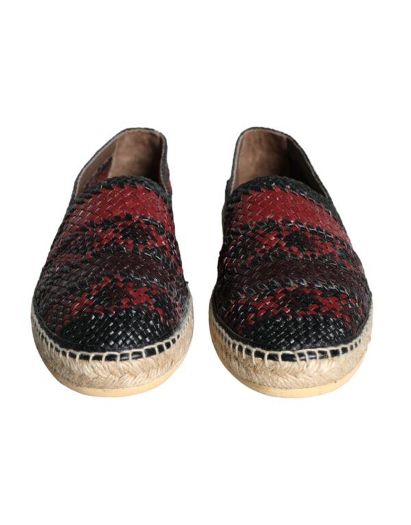 Dolce & Gabbana Black Maroon Woven Leather Buffalo Men Espadrille Shoes – Image 2