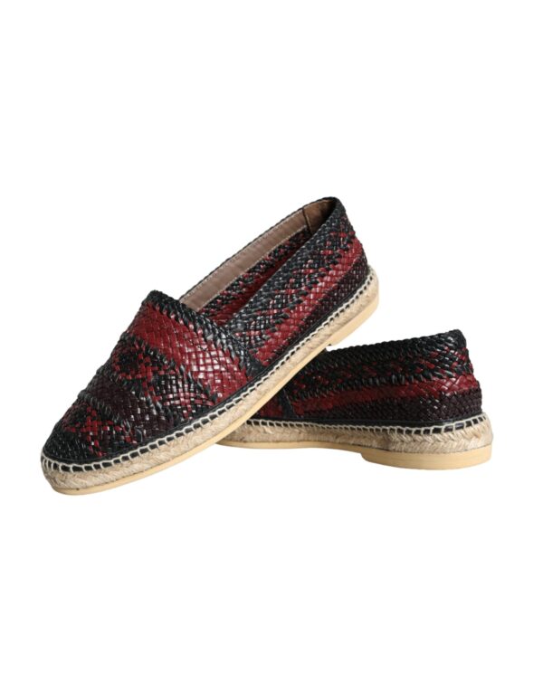 Dolce & Gabbana Black Maroon Woven Leather Buffalo Men Espadrille Shoes – Image 7