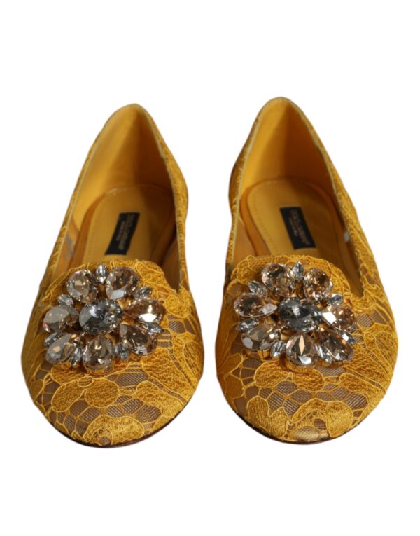 Dolce & Gabbana Mustard Lace Crystal Ballet Flats Loafer Shoes – Image 2