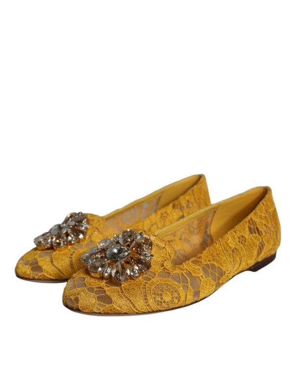 Dolce & Gabbana Mustard Lace Crystal Ballet Flats Loafer Shoes – Image 3