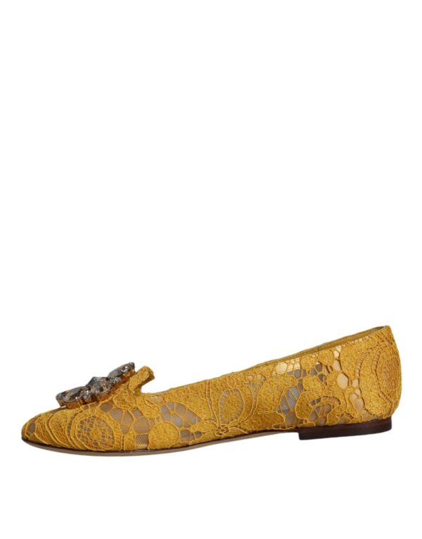 Dolce & Gabbana Mustard Lace Crystal Ballet Flats Loafer Shoes – Image 4