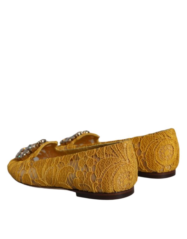 Dolce & Gabbana Mustard Lace Crystal Ballet Flats Loafer Shoes – Image 5