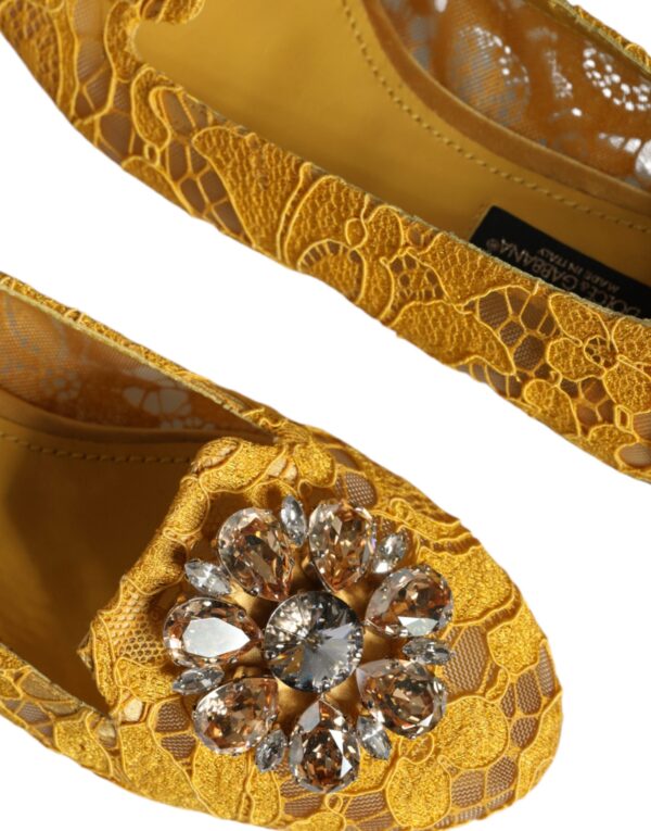 Dolce & Gabbana Mustard Lace Crystal Ballet Flats Loafer Shoes – Image 7