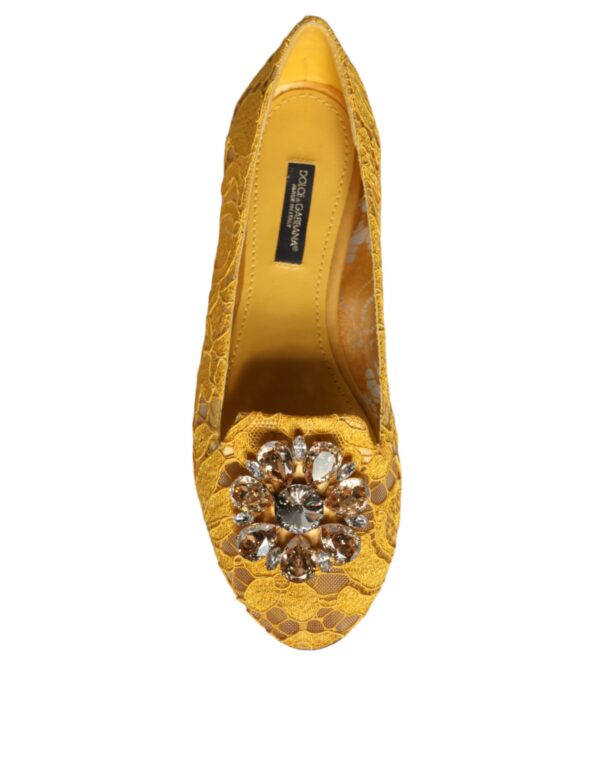 Dolce & Gabbana Mustard Lace Crystal Ballet Flats Loafer Shoes – Image 8