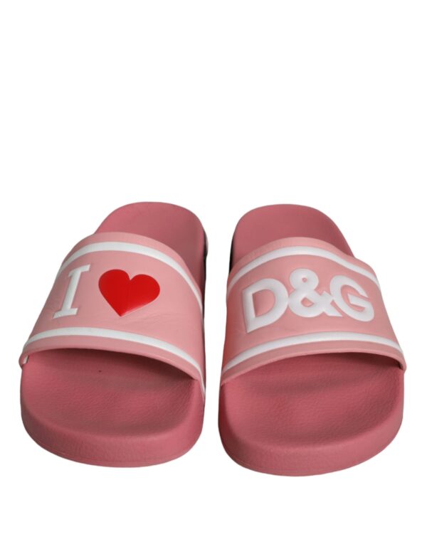 Dolce & Gabbana Pink Leather I Love D&G Sandals Slides Shoes – Image 2