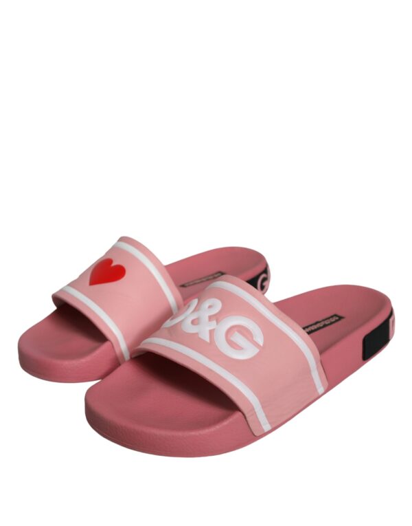 Dolce & Gabbana Pink Leather I Love D&G Sandals Slides Shoes – Image 3