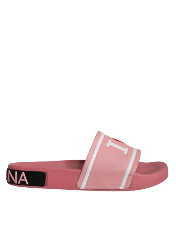 Dolce & Gabbana Pink Leather I Love D&G Sandals Slides Shoes – Image 5