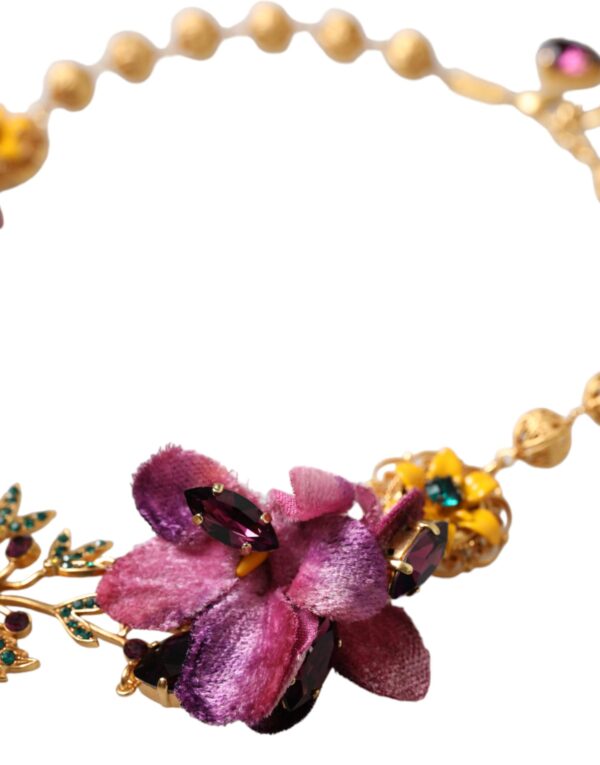 Dolce & Gabbana Gold Brass Mix Fiori Flowers Crystal Chain Necklace – Image 3