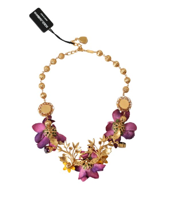 Dolce & Gabbana Gold Brass Mix Fiori Flowers Crystal Chain Necklace – Image 2