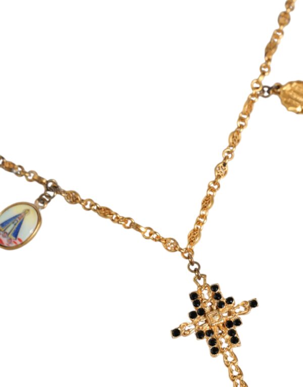 Dolce & Gabbana Gold Tone Brass Chain Religious Cross Pendant Necklace – Image 2