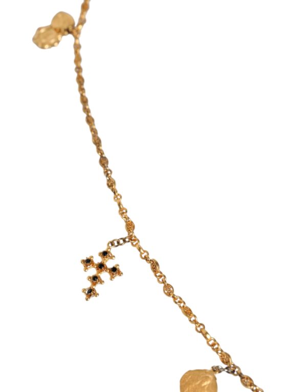 Dolce & Gabbana Gold Tone Brass Chain Religious Cross Pendant Necklace – Image 3