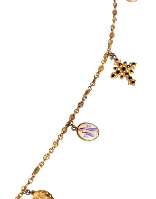 Dolce & Gabbana Gold Tone Brass Chain Religious Cross Pendant Necklace – Image 4